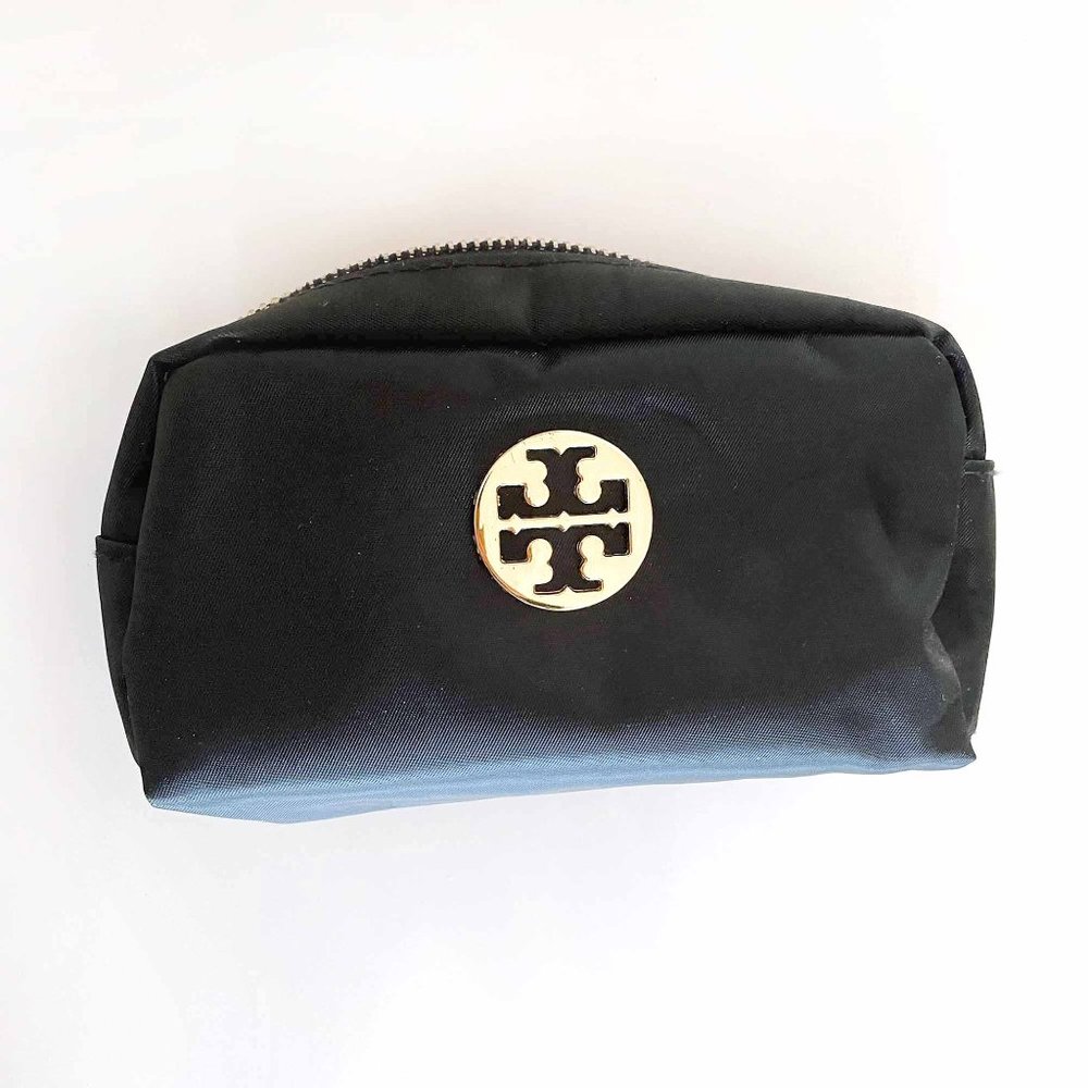 tory burch gold-tone logo plaque make up bag
